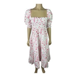 Hill House White and Pink Midi Dress